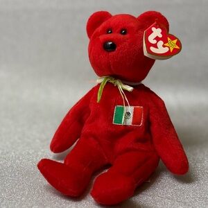 TY Beanie Baby “Osito” – Red Mexico Bear w/ Flag Emblem (Hang Tag Attached!)